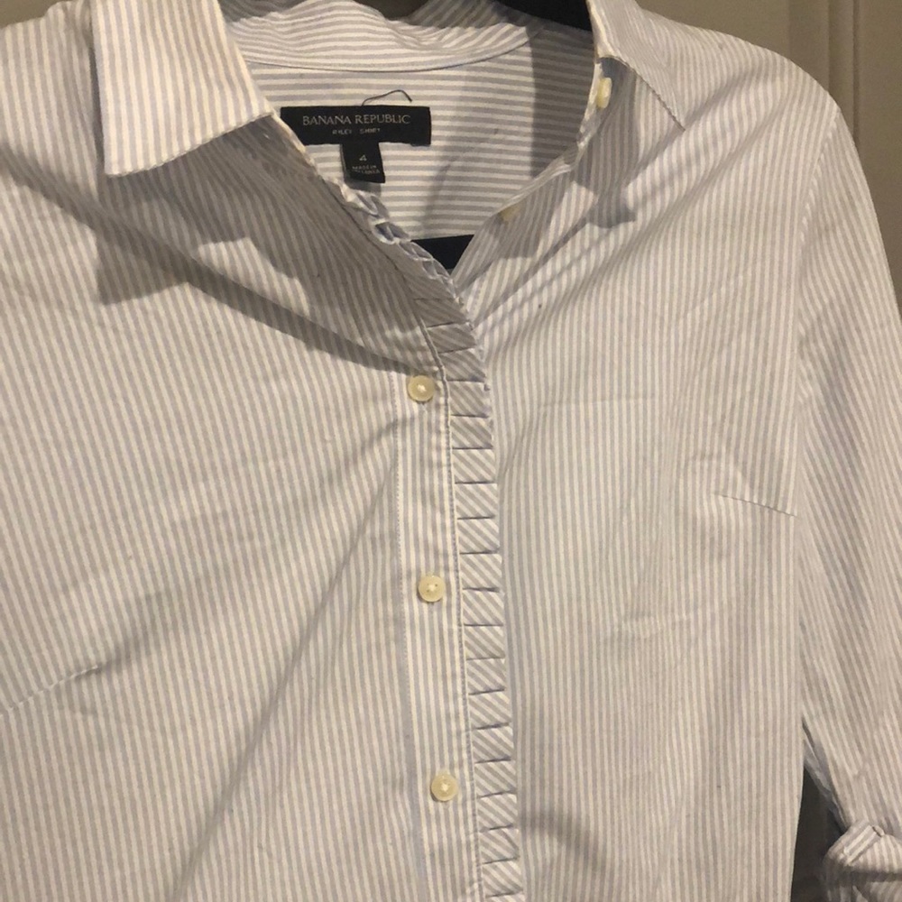 Banana Republic Blue & white ruffle dress shirt